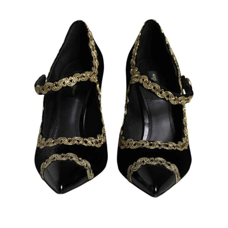 Black Mary Janes Velvet Gold Pumps Shoes - Women
