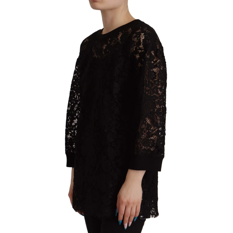 Dolce & Gabbana Black Floral Lace Pullover Sicily Blouse Cotton - Women
