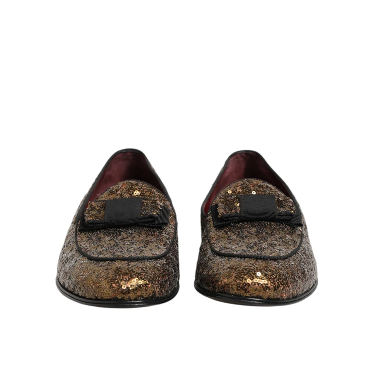 Dolce & Gabbana Gold Sequined Slip On Loafers Men Dress Shoes Co+pl+vi - Men