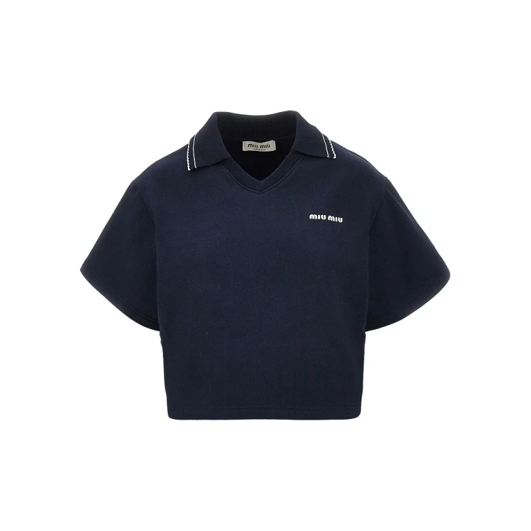 Short-sleeved cropped sweatshirt with collar Woman XS