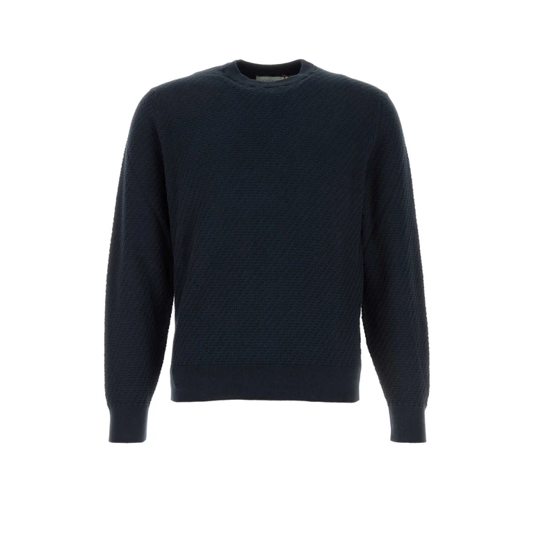 Canali Dark Blue Cotton Blend Sweater Exterior: Silk Maglieria - Men