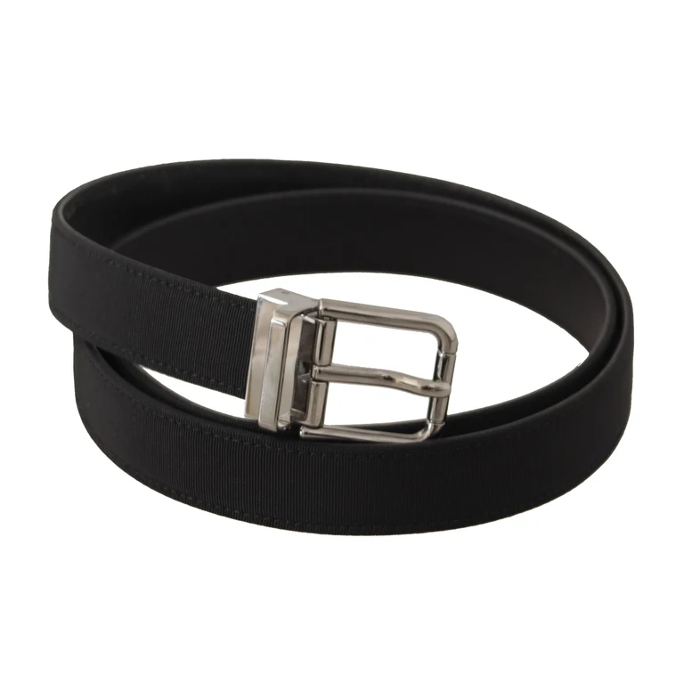 Dolce & Gabbana Black Canvas Leather Silver Metal Buckle Belt - Men