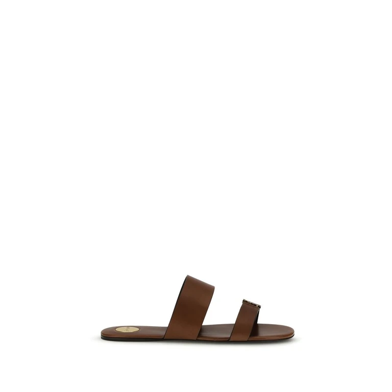 Saint Laurent Brown Calf Leather Bos Taurus Flat Sandals - Women