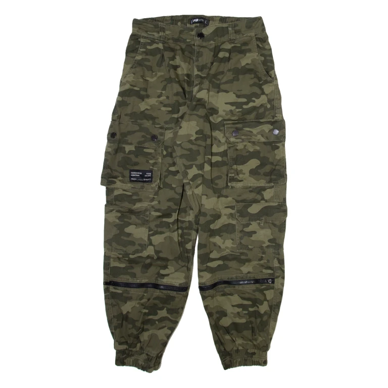 FB SISTER Camo Cargo Womens Trousers Green Relaxed Tapered W28 L26