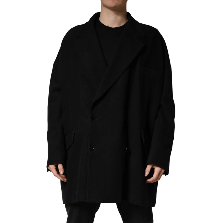 Dolce & Gabbana Black Double Breasted 2 Buttons Suit Jacket Cotton Elastane Silk - Men