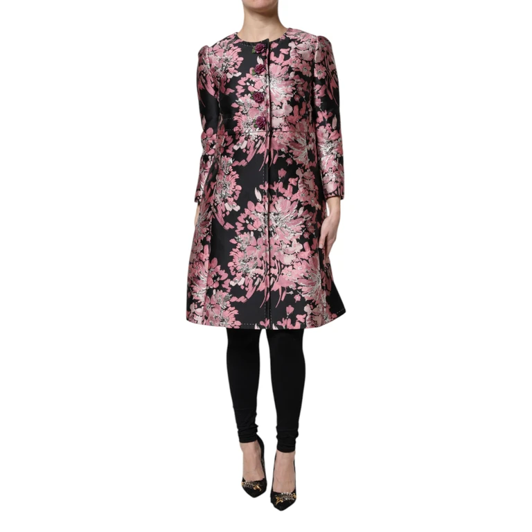 Pink Black Floral Brocade Trenchcoat Jacket Clothing - Women