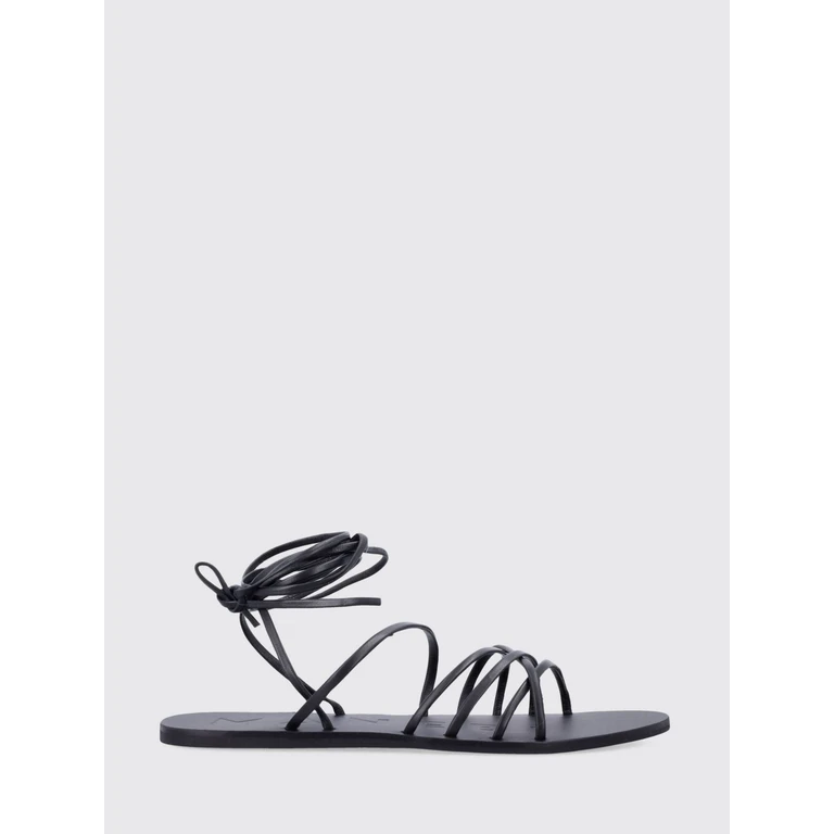 Leather Gladiator Sandals with Low Heel and Ankle-Tie Straps (I03Y0BLACK)