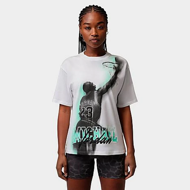 Nike Women's Jordan Sport Heritage Dri-FIT Graphic T-Shirt in White/Green Glow Size: XS