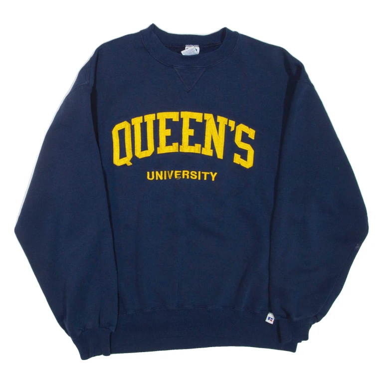 RUSSELL ATHLETIC Queen's University Mens Sweatshirt Blue Crew Neck USA L
