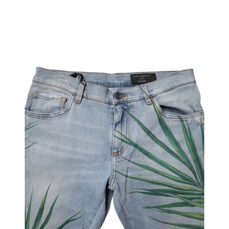 Dolce & Gabbana Light Blue Leaf Cotton Classic Men Denim Jeans Elastane Clothing - Men