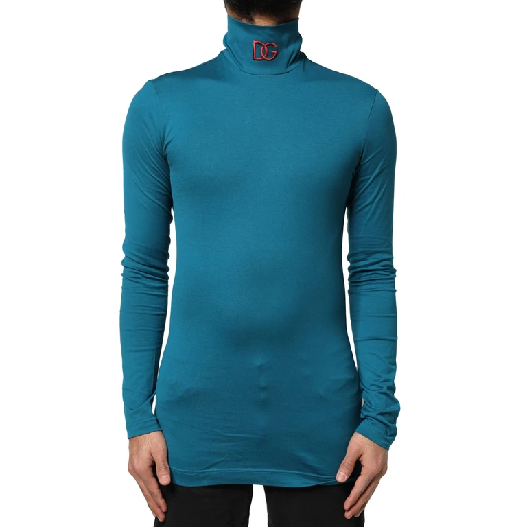 Dolce & Gabbana Blue Cotton Turtleneck Long Sleeves Sweater Clothing - Men