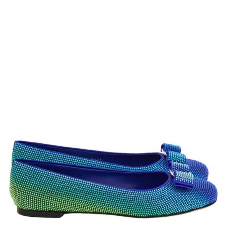 Ferragamo Varina Crystal Gradient Ballet Flats, Size 7 C