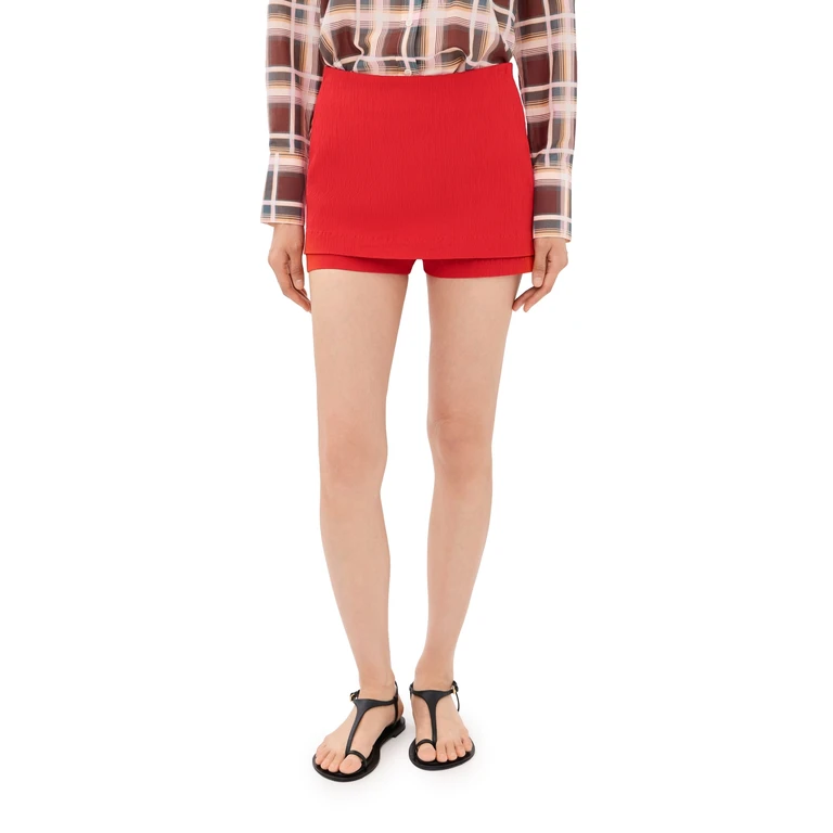 Tibi Creased Stretch Crepe Print Skort Red 8