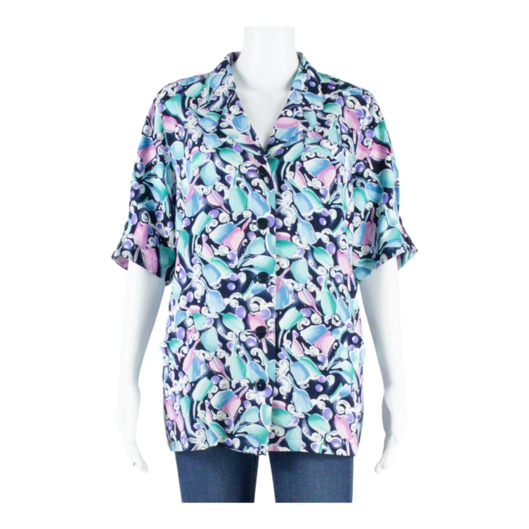 Womens Shirt Blue Collared Crazy Pattern M