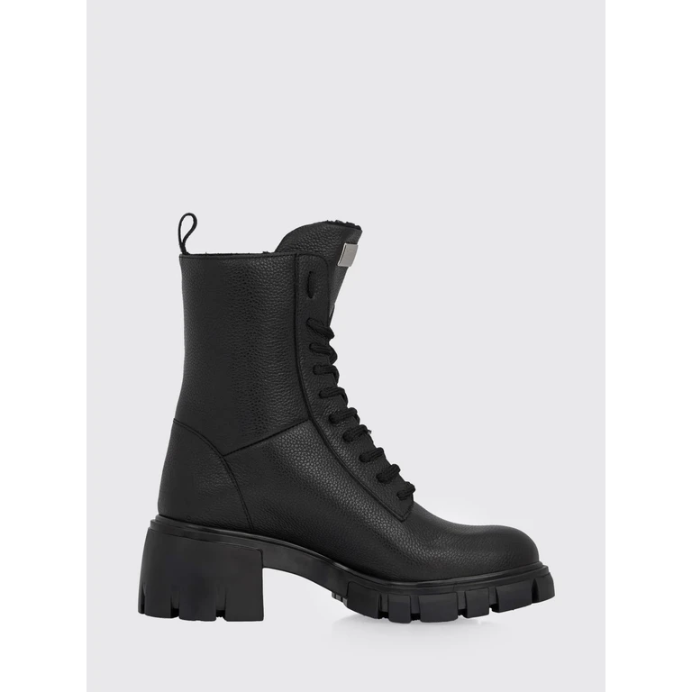 Lace-Up Combat Boots in Grained Leather with Lug Sole (LADSWSE0904PLE010N02)