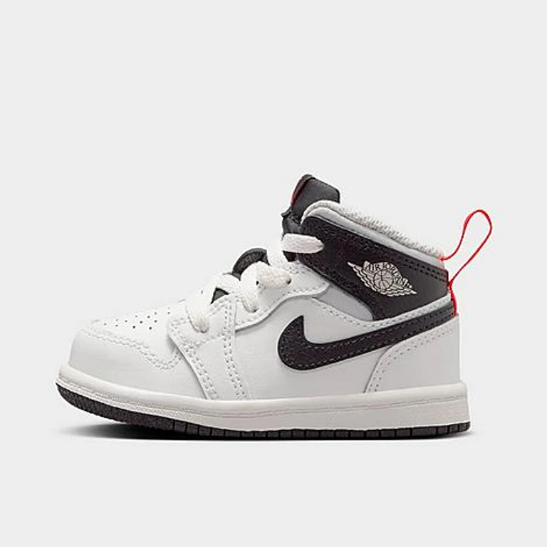 Jordan Kids Toddler Air Retro 1 Mid Casual Shoes in Summit White/Infrared 23/Neutral Grey Size: 2.0