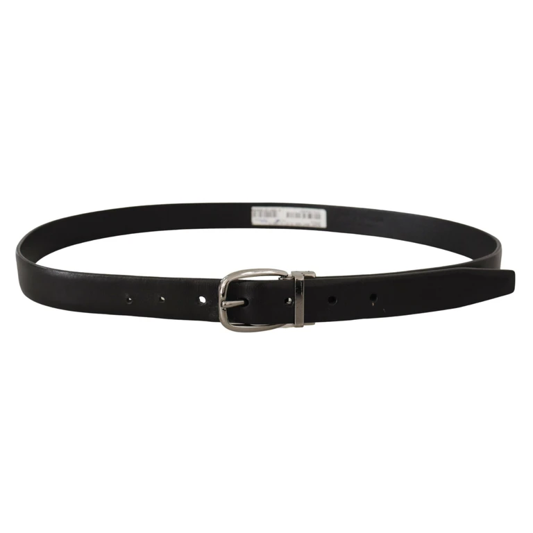 Dolce & Gabbana Black Leather Chrome Logo Metal Buckle Belt - Men