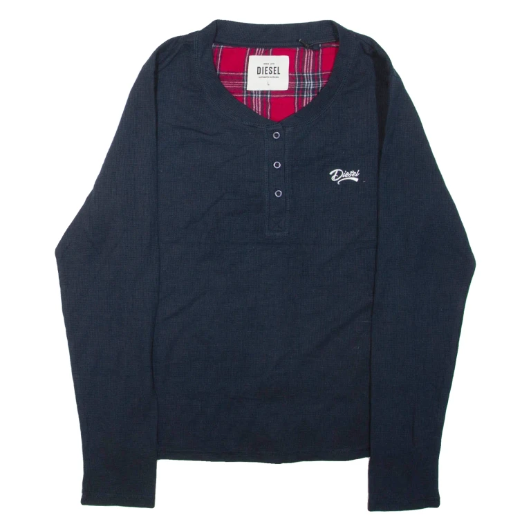 DIESEL Womens Jumper Blue V-Neck Waffle Knit L
