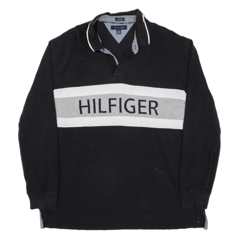 TOMMY HILFIGER Mens Polo Shirt Black Long Sleeve XL