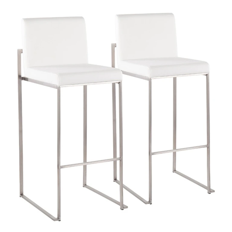 Fuji High Back Stainless & White Velvet Barstools, Set of 2