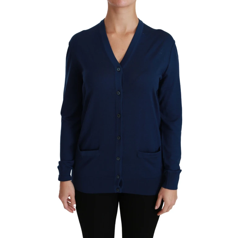 Dolce & Gabbana Blue Button Cardigan Virgin Wool Sweater Clothing - Women