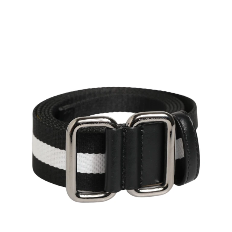 Black White Striped Metal Buckle Men Belt And Nylon Calf Leather - Men