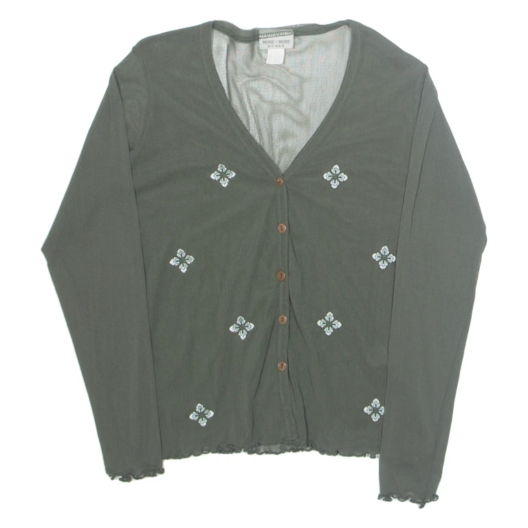 MORE & MORE Womens Top Green V-Neck Long Sleeve Nylon Floral UK 10