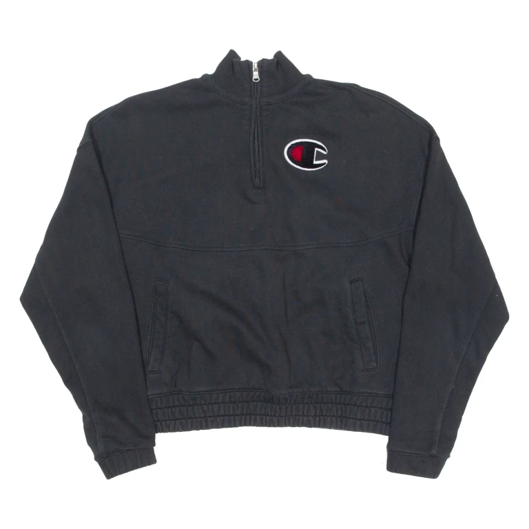 CHAMPION Womens Sweatshirt Black 1/4 Zip S