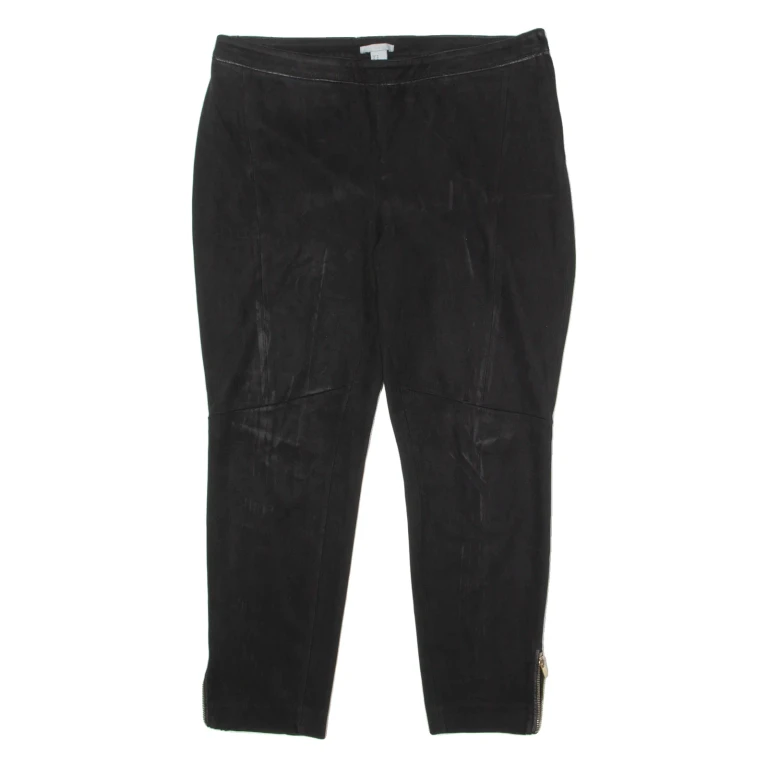 H&M Womens Leather Trousers Black Regular Skinny Faux Suede W36 L26