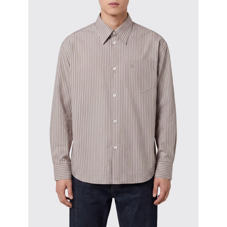Relaxed Fit Striped Cotton Shirt with a Point Collar and Patch Pocket (USH808CO0219A040)