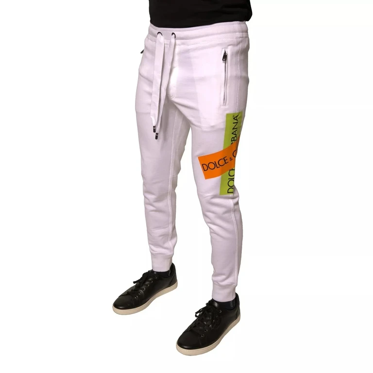 White Logo Tape Jogger Cotton Sweatpant Pants - Men