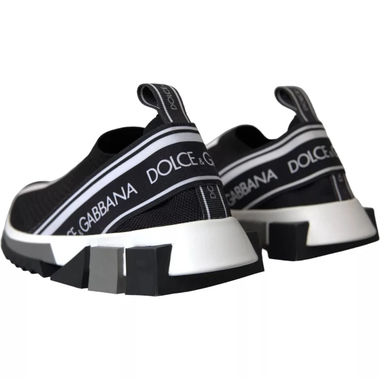 Dolce & Gabbana Black White Slip On Sorrento Sneakers Shoes Black/white Polyester Viscose Pu Elastane - Men