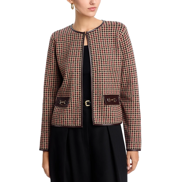 Sioni Faux Leather Trim Cardigan