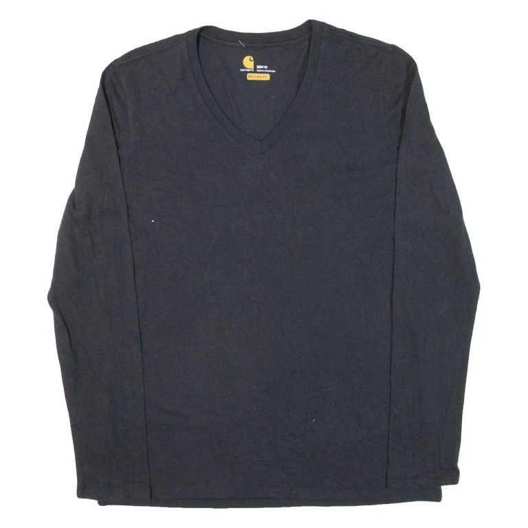 CARHARTT Relaxed Fit Womens T-Shirt Black Long Sleeve V-Neck M