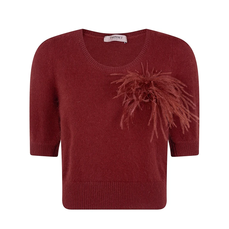 Sweater Short Sleeves "Round Neck With Feathers"