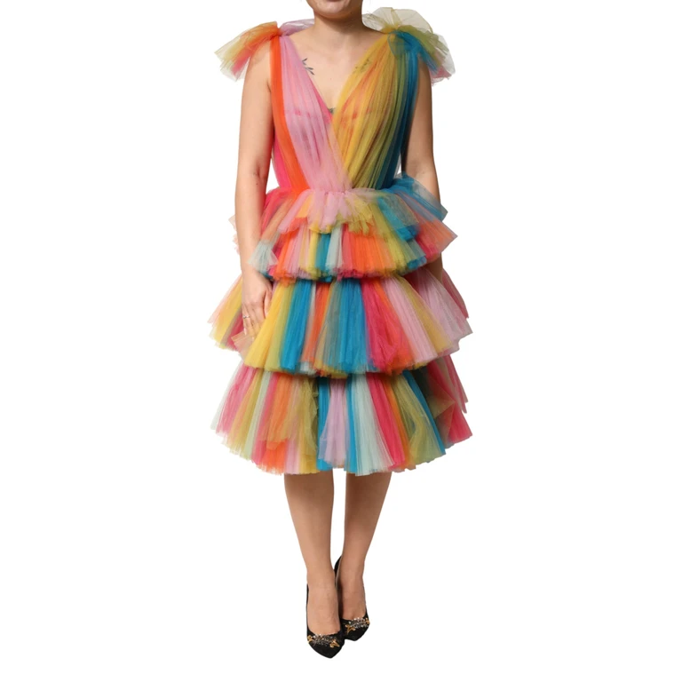 Multicolor Nylon Tiered Tulle Midi Dress - Women