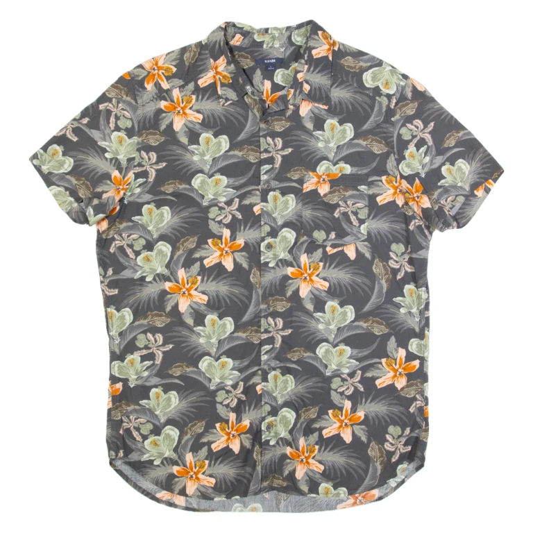 KIABI Mens Hawaiian Shirt Grey Floral L
