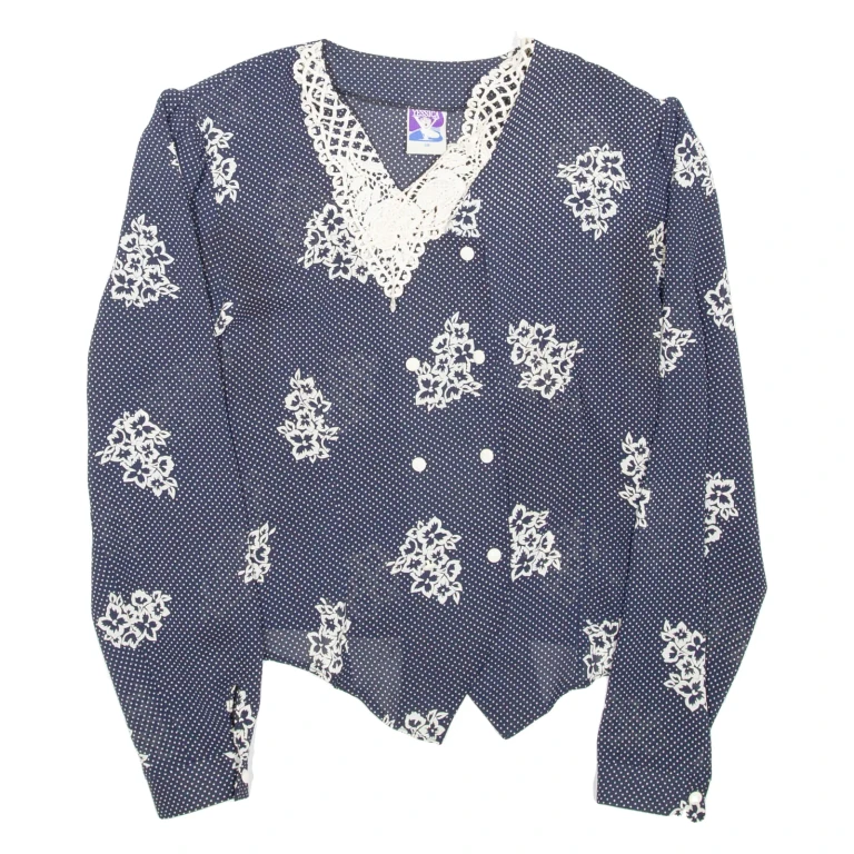YESSICA Womens Printed Blouse Blue V-Neck Long Sleeve Floral L