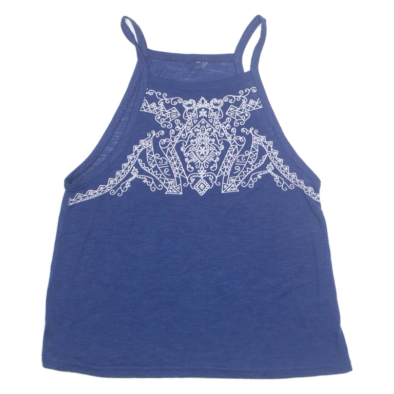 Beaded Womens Top Blue Sleeveless S