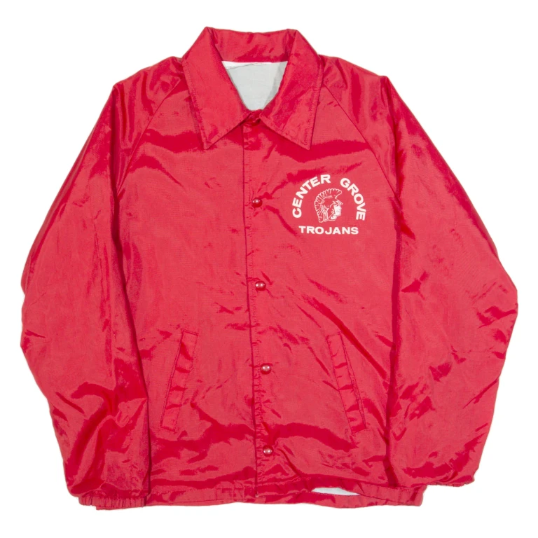 SCHOLASTIC WEAR Center Grove Trojans Mens Coach Jacket Red 90s USA S