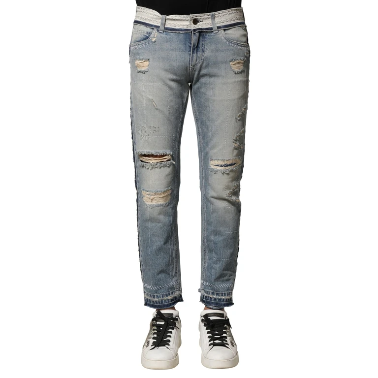 Dolce & Gabbana Light Blue Tattered Straight Men Denim Jeans Cotton Clothing - Men