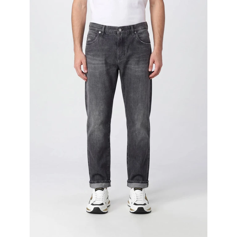 Straight Fit Five-Pocket Jeans in Cotton Denim with Logo Plaque (GP02XDG8PJ5S9001)