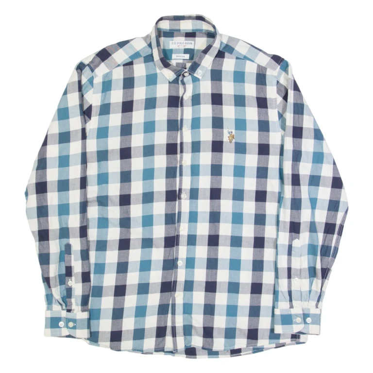 U.S. POLO ASSN Mens Shirt Blue Check Long Sleeve L