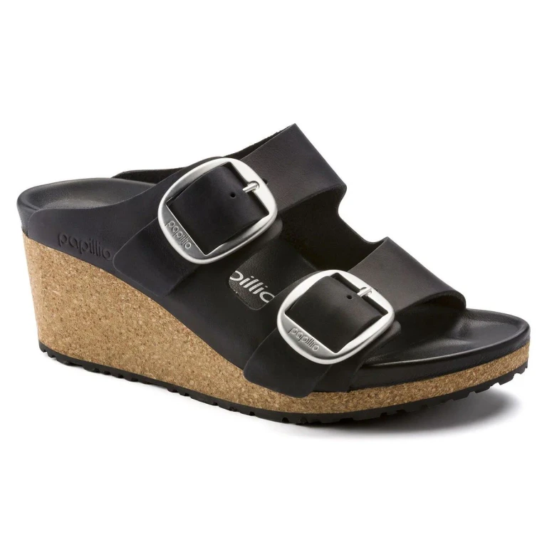 Unisex Nora Big Buckle Natural Leather Black