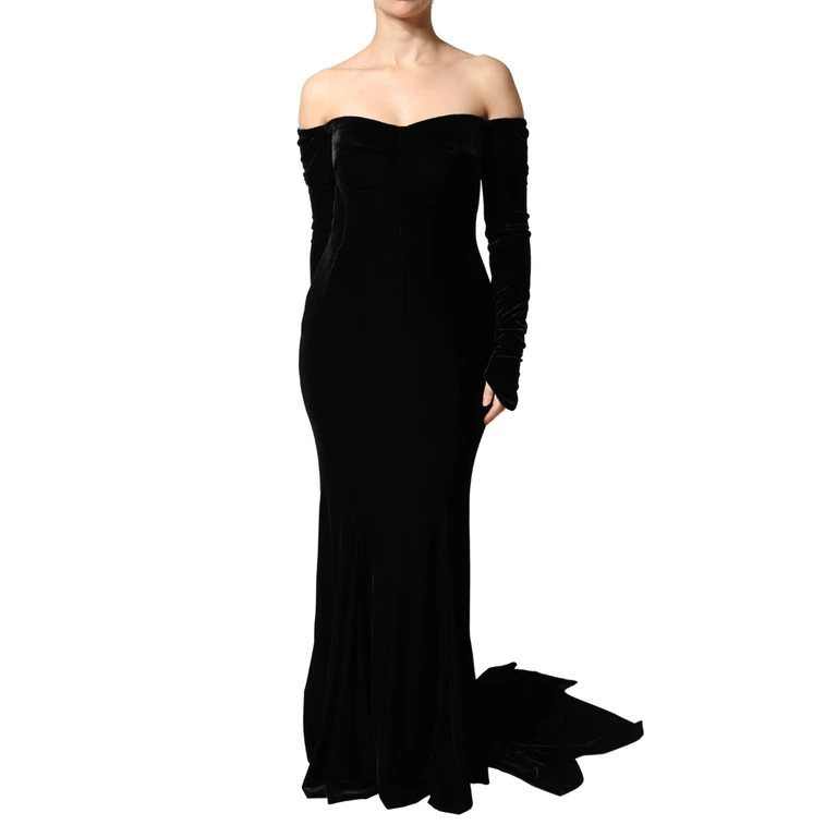 Dolce & Gabbana Black Off Shoulder Bodycon Long Gown Dress Polyester - Women