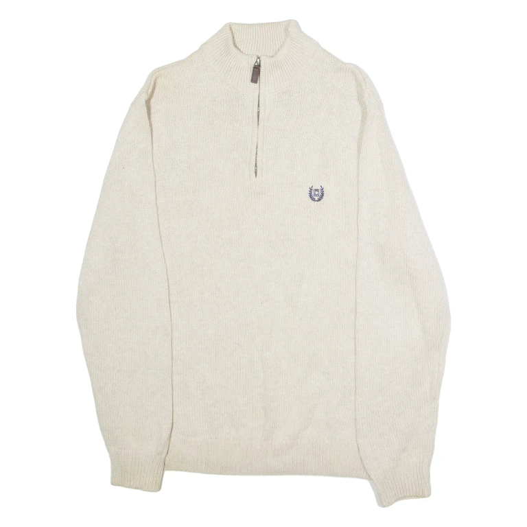CHAPS Mens Jumper Beige 1/4 Zip Tight Knit M