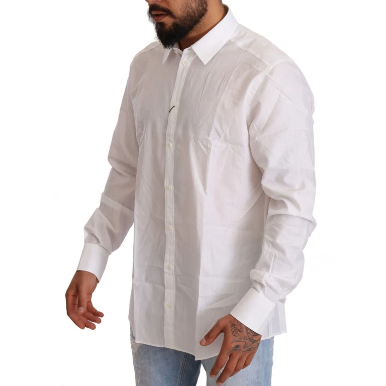 Dolce & Gabbana White Cotton Slim Fit Men Martini Shirt - Men
