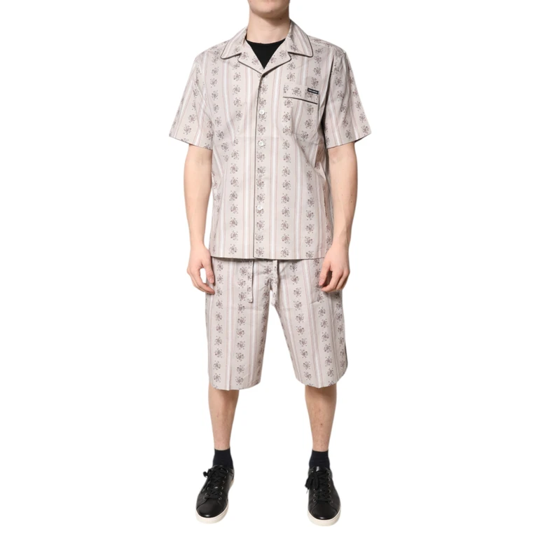 Dolce & Gabbana Beige Floral Print Cotton Men Pajama Set Sleepwear Clothing - Men