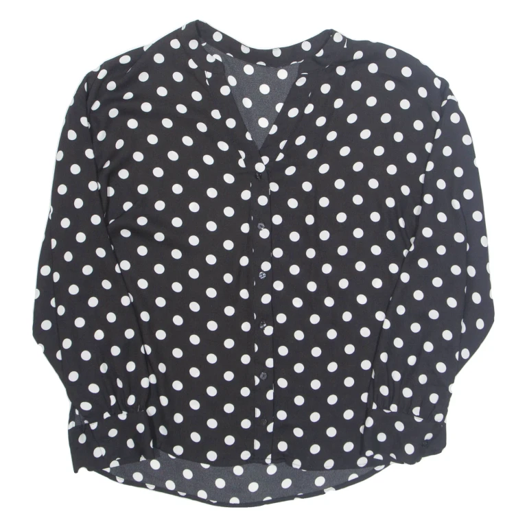 Womens Printed Blouse Black V-Neck Long Sleeve Spotted L