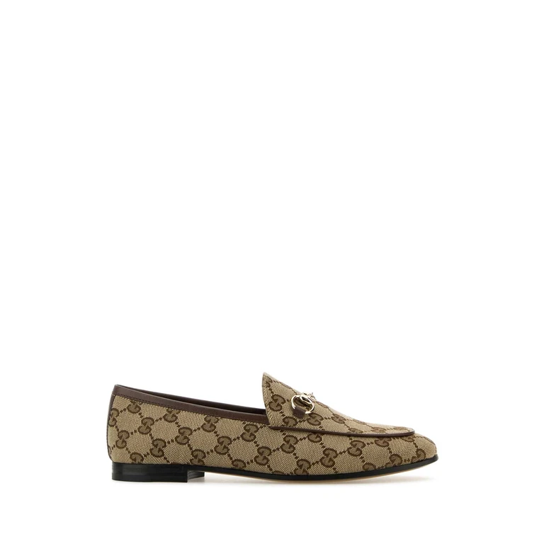 Gucci Original Gg Fabric Jordaan Loafers Beigeebonynacero Mocassini - Women